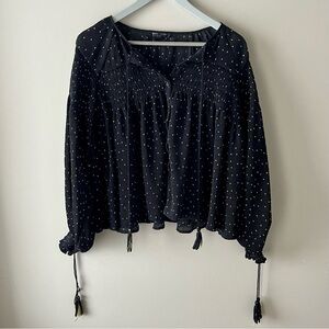 Romeo & Juliet Couture Black/White Baby Doll Blouse -SZ S- boho whimsigoth sheer